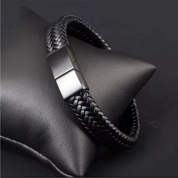 Other - Men's Black Braided Leather Bracelet